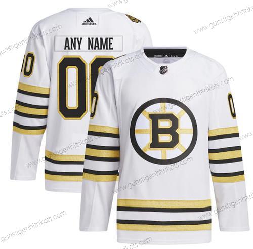 Herren Boston Bruins Personalisiertes 100th Jahrestag Strickerei Trikots – Weiß