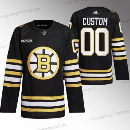 Herren Boston Bruins Personalisiertes With Rapid7 Patch 100th Jahrestag Strickerei Trikots – Schwarz