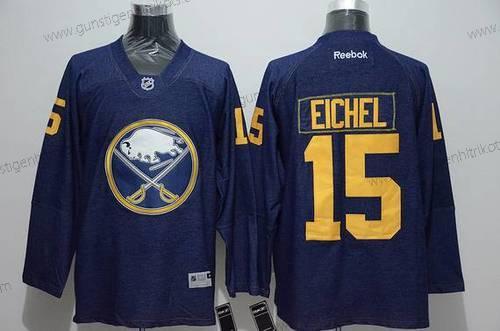 Herren Buffalo Sabres #15 Jack Eichel Denim Fabric Trikots – Marineblau Blau