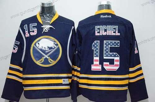 Herren Buffalo Sabres #15 Jack Eichel Heimtrikots USA Flag NHL Reebok Trikots – Marineblau Blau