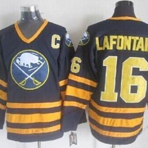 Herren Buffalo Sabres #16 Pat Lafontaine Retro CCM Trikots – Marineblau Blau