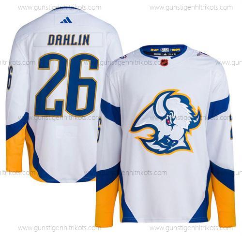 Herren Buffalo Sabres #26 Rasmus Dahlin 2022-23 Rückseite Retro Strickerei Trikots – Weiß