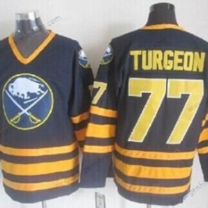 Herren Buffalo Sabres #77 Pierre Turgeon Retro CCM Trikots – Marineblau Blau