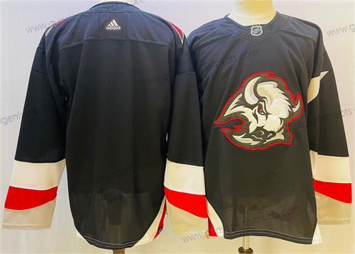 Herren Buffalo Sabres Leer 2022-23 Strickerei Trikots – Schwarz