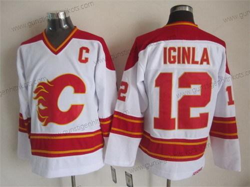 Herren Calgary Flames #12 Jarome Iginla Retro CCM Trikots – Weiß