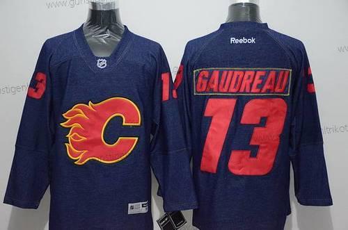 Herren Calgary Flames #13 Johnny Gaudreau Denim Fabric Trikots – Marineblau Blau