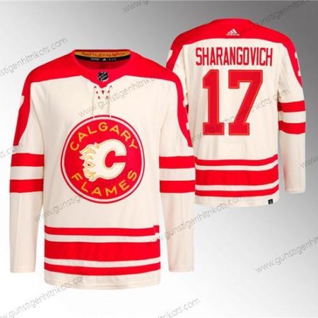 Herren Calgary Flames #17 Yegor Sharangovich 2023 Klassisch Primegreen Strickerei Trikots – Creme