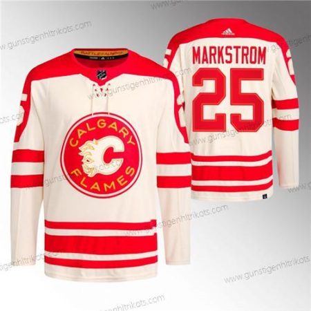 Herren Calgary Flames #25 Jacob Markstrom 2023 Klassisch Primegreen Strickerei Trikots – Creme