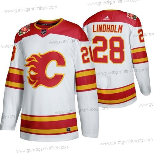 Herren Calgary Flames #28 Elias Lindholm 2019 Heritage Klassisch Authentisch Trikots – Weiß