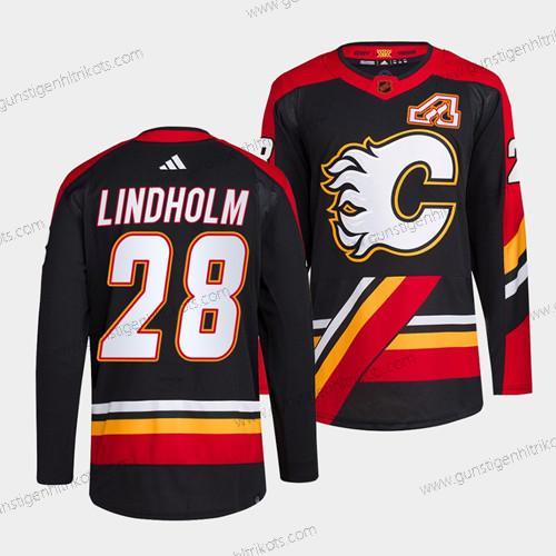 Herren Calgary Flames #28 Elias Lindholm 2022-23 Rückseite Retro Strickerei Trikots – Schwarz