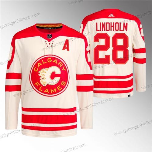 Herren Calgary Flames #28 Elias Lindholm 2023 Klassisch Primegreen Strickerei Trikots – Creme