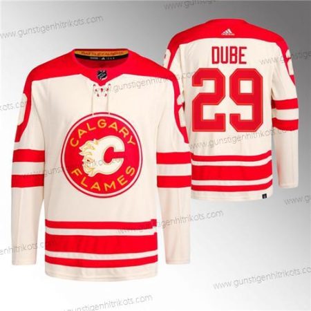 Herren Calgary Flames #29 Dillon Dube 2023 Klassisch Primegreen Strickerei Trikots – Creme