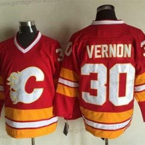 Herren Calgary Flames #30 Mike Vernon 1981-82 CCM Vintage Trikots – Rot