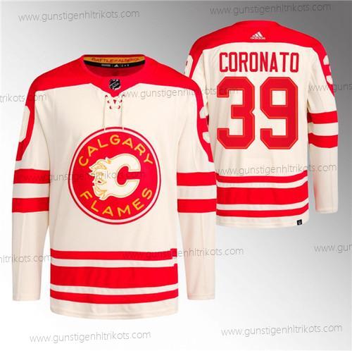 Herren Calgary Flames #39 Matt Coronato 2023 Klassisch Primegreen Strickerei Trikots – Creme