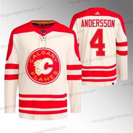 Herren Calgary Flames #4 Rasmus Andersson 2023 Klassisch Primegreen Strickerei Trikots – Creme