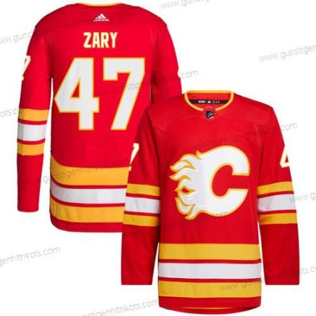 Herren Calgary Flames #47 Connor Zary Strickerei Trikots – Rot