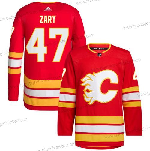 Herren Calgary Flames #47 Connor Zary Strickerei Trikots – Rot