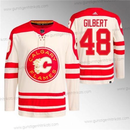 Herren Calgary Flames #48 Dennis Gilbert 2023 Klassisch Primegreen Strickerei Trikots – Creme