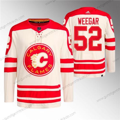 Herren Calgary Flames #52 Mackenzie Weegar 2023 Klassisch Primegreen Strickerei Trikots – Creme