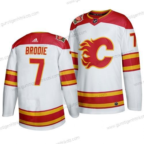 Herren Calgary Flames #7 T. J. Brodie 2019-20 Heritage Authentisch Klassisch Trikots – Weiß