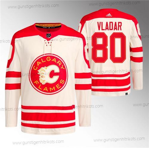 Herren Calgary Flames #80 Daniel Vladar 2023 Klassisch Primegreen Strickerei Trikots – Creme