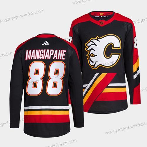 Herren Calgary Flames #88 Andrew Mangiapane 2022-23 Rückseite Retro Strickerei Trikots – Schwarz