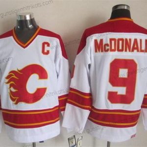 Herren Calgary Flames #9 Lanny Mcdonald Retro CCM Trikots – Weiß