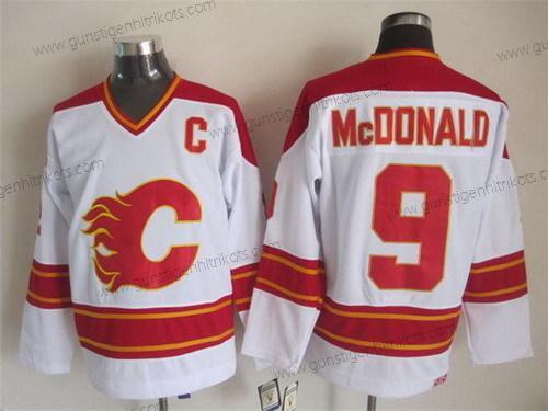 Herren Calgary Flames #9 Lanny Mcdonald Retro CCM Trikots – Weiß