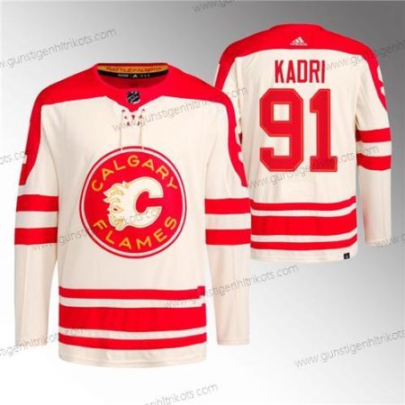 Herren Calgary Flames #91 Nazem Kadri 2023 Klassisch Primegreen Strickerei Trikots – Creme