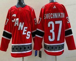 Herren Carolina Hurricanes #37 Andrei Svechnikov 2022 Rückseite Retro Authentisch Trikots – Rot