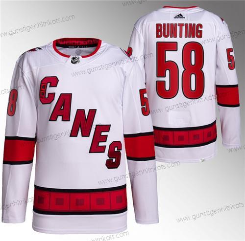 Herren Carolina Hurricanes #58 Michael Bunting Strickerei Trikots – Weiß