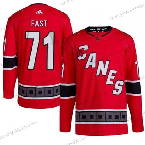 Herren Carolina Hurricanes #71 Jesper Fast 2022-23 Rückseite Retro Strickerei Trikots – Rot