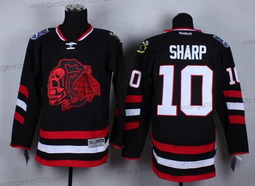 Herren Chicago Blackhawks #10 Patrick Sharp 2014 Stadium Series With Skulls Trikots – Schwarz Rot