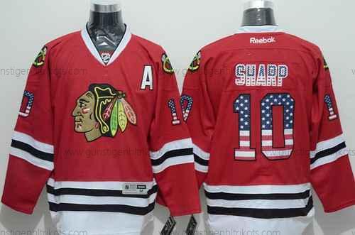 Herren Chicago Blackhawks #10 Patrick Sharp USA Flag Trikots – Rot