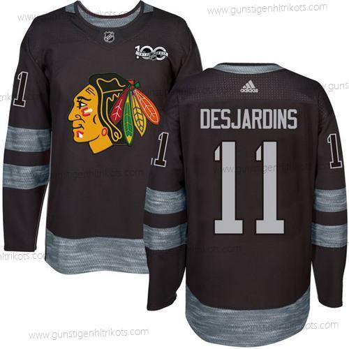 Herren Chicago Blackhawks #11 Andrew Desjardins 1917-2017 100th Jahrestag Strickerei NHL Trikots – Schwarz