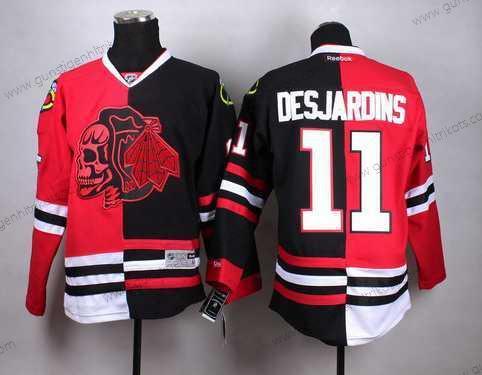 Herren Chicago Blackhawks #11 Andrew Desjardins Two Tone With Skulls Trikots – Rot Schwarz Rot