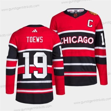 Herren Chicago Blackhawks #19 Jonathan Toews 2022 Rückseite Retro Strickerei Trikots – Rot Schwarz