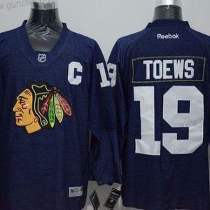 Herren Chicago Blackhawks #19 Jonathan Toews Denim Fabric Trikots – Marineblau Blau