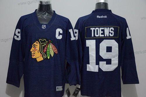 Herren Chicago Blackhawks #19 Jonathan Toews Denim Fabric Trikots – Marineblau Blau