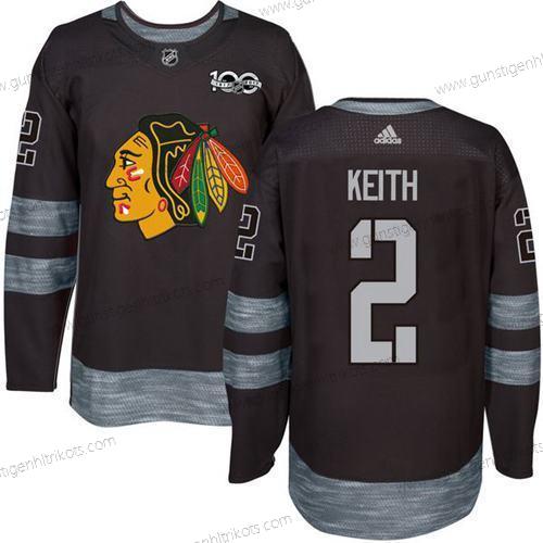 Herren Chicago Blackhawks #2 Duncan Keith 1917-2017 100th Jahrestag Strickerei NHL Trikots – Schwarz