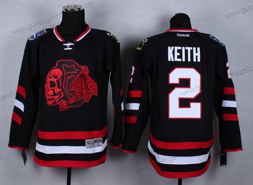 Herren Chicago Blackhawks #2 Duncan Keith 2014 Stadium Series With Skulls Trikots – Schwarz Rot