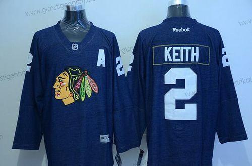 Herren Chicago Blackhawks #2 Duncan Keith Denim Fabric Trikots – Marineblau Blau