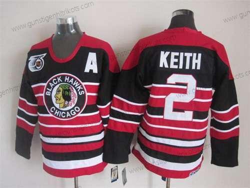 Herren Chicago Blackhawks #2 Duncan Keith Pinstripe 75Th CCM Vintage Trikots – Schwarz