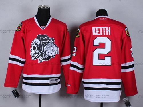 Herren Chicago Blackhawks #2 Duncan Keith With Skulls Trikots – Rot Schwarz