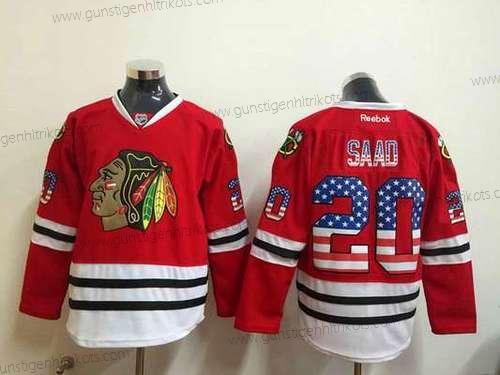 Herren Chicago Blackhawks #20 Brandon Saad USA Flag Trikots – Rot