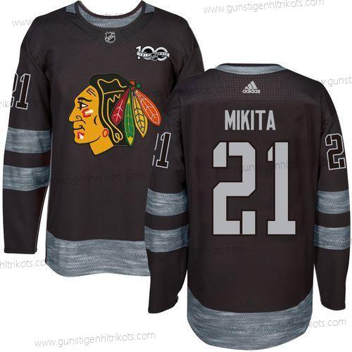 Herren Chicago Blackhawks #21 Stan Mikita 1917-2017 100th Jahrestag Strickerei NHL Trikots – Schwarz