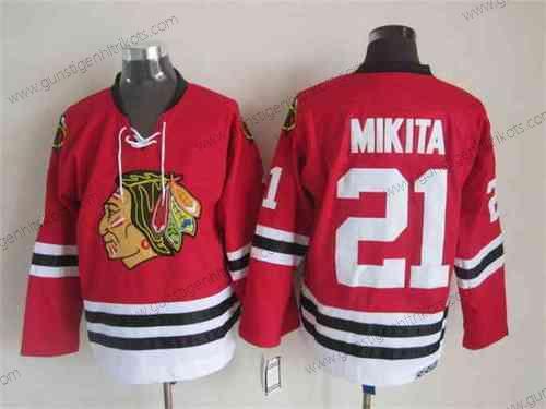 Herren Chicago Blackhawks #21 Stan Mikita 1957-58 CCM Vintage Trikots – Rot