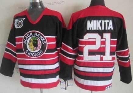 Herren Chicago Blackhawks #21 Stan Mikita Pinstripe 75Th Retro CCM Trikots – Schwarz