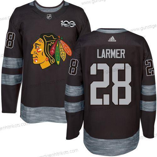 Herren Chicago Blackhawks #28 Steve Larmer 1917-2017 100th Jahrestag Strickerei NHL Trikots – Schwarz