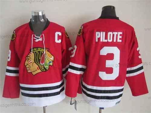 Herren Chicago Blackhawks #3 Pierre Pilote 1957-58 Vintage Trikots – Rot